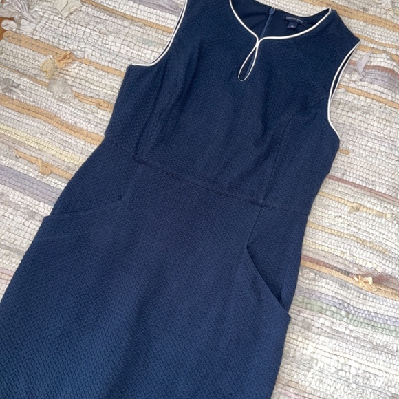 Lands’ End Navy Blue and White Basketweave Sleeveless Sheath MIDI Dress - Picture 3 of 8
